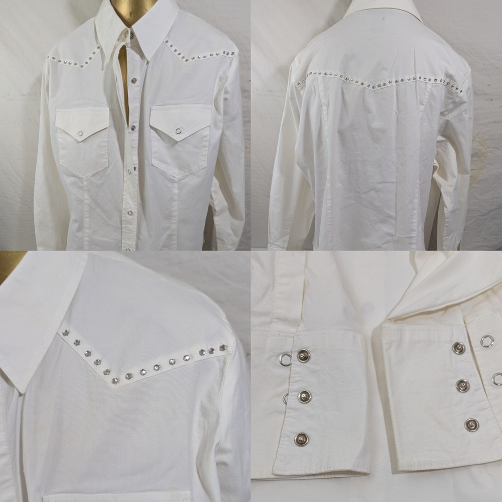 Venezia Jeans Western Snap Button White Stretch Bling Shirt Shacket Size 18/20